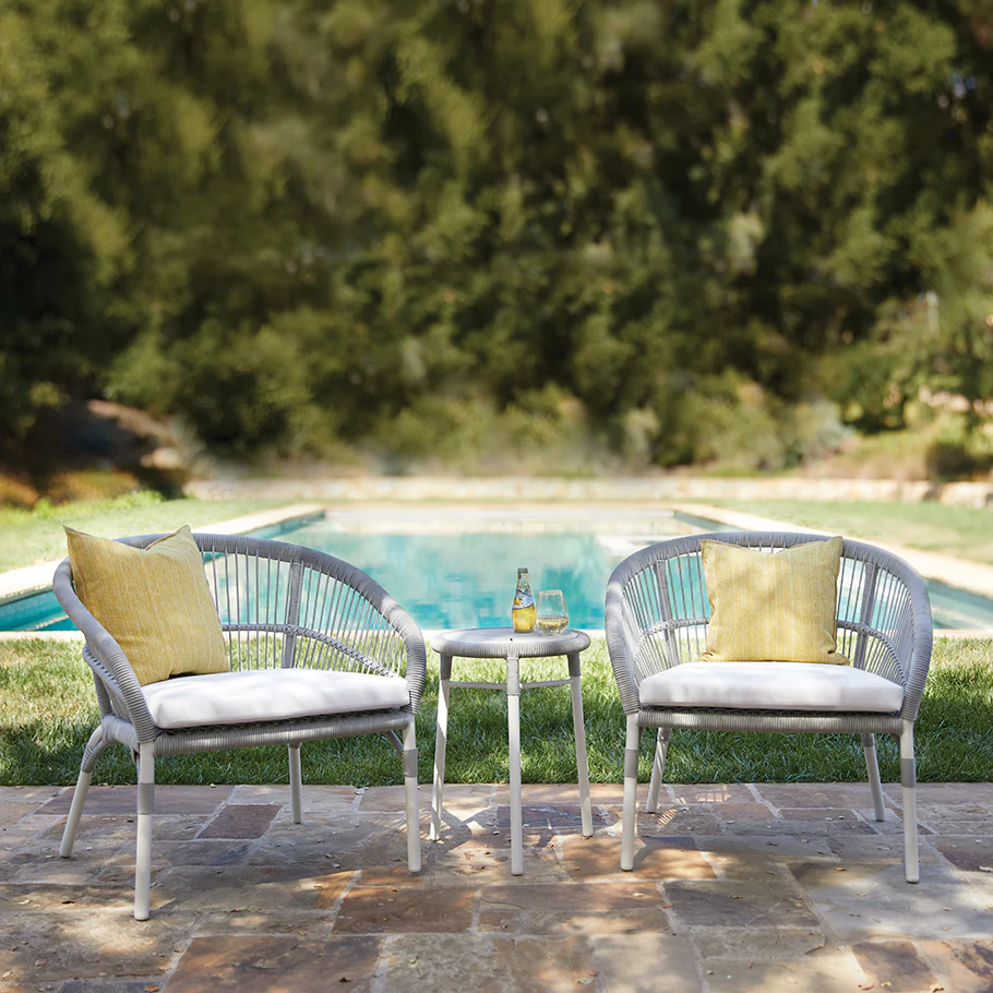 Scry Outdoor Patio Seating Set 2 Chairs and 1 Table Set (Silver + White) Braided & Rope