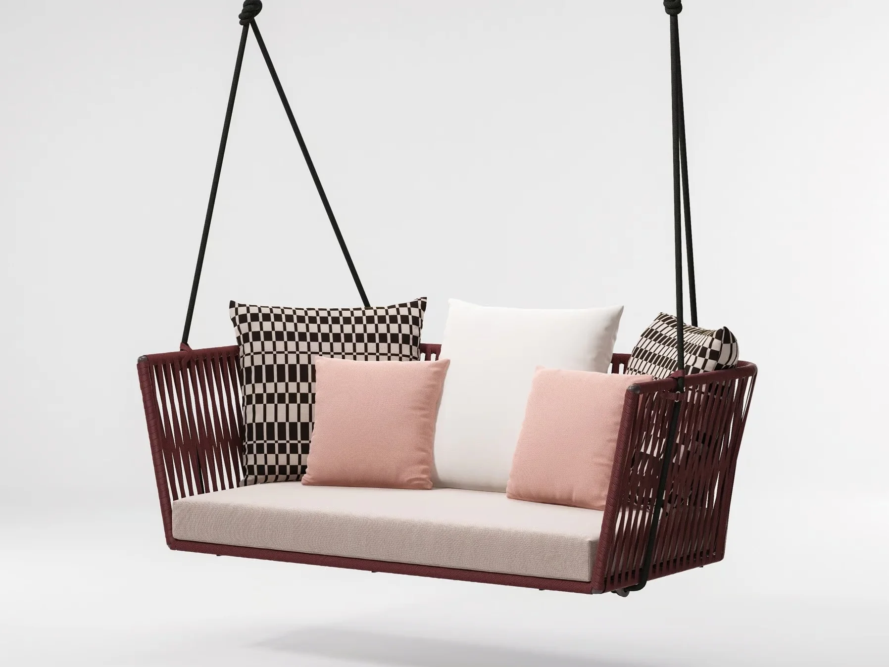 Scua Double Seater Hanging Swing Without Stand For Balcony , Garden Swing (Red) Braided & Rope