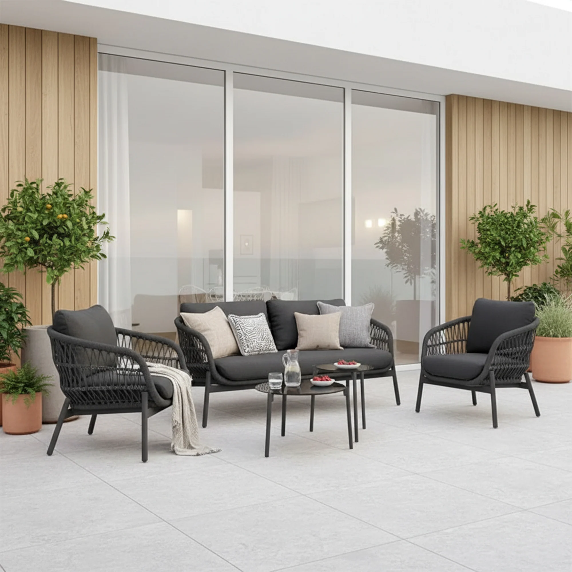 Seibi Outdoor Garden Balcony Sofa Set 2 Seater , 2 Single Seater 2 Center Table Set Braided and Rope - Image 3