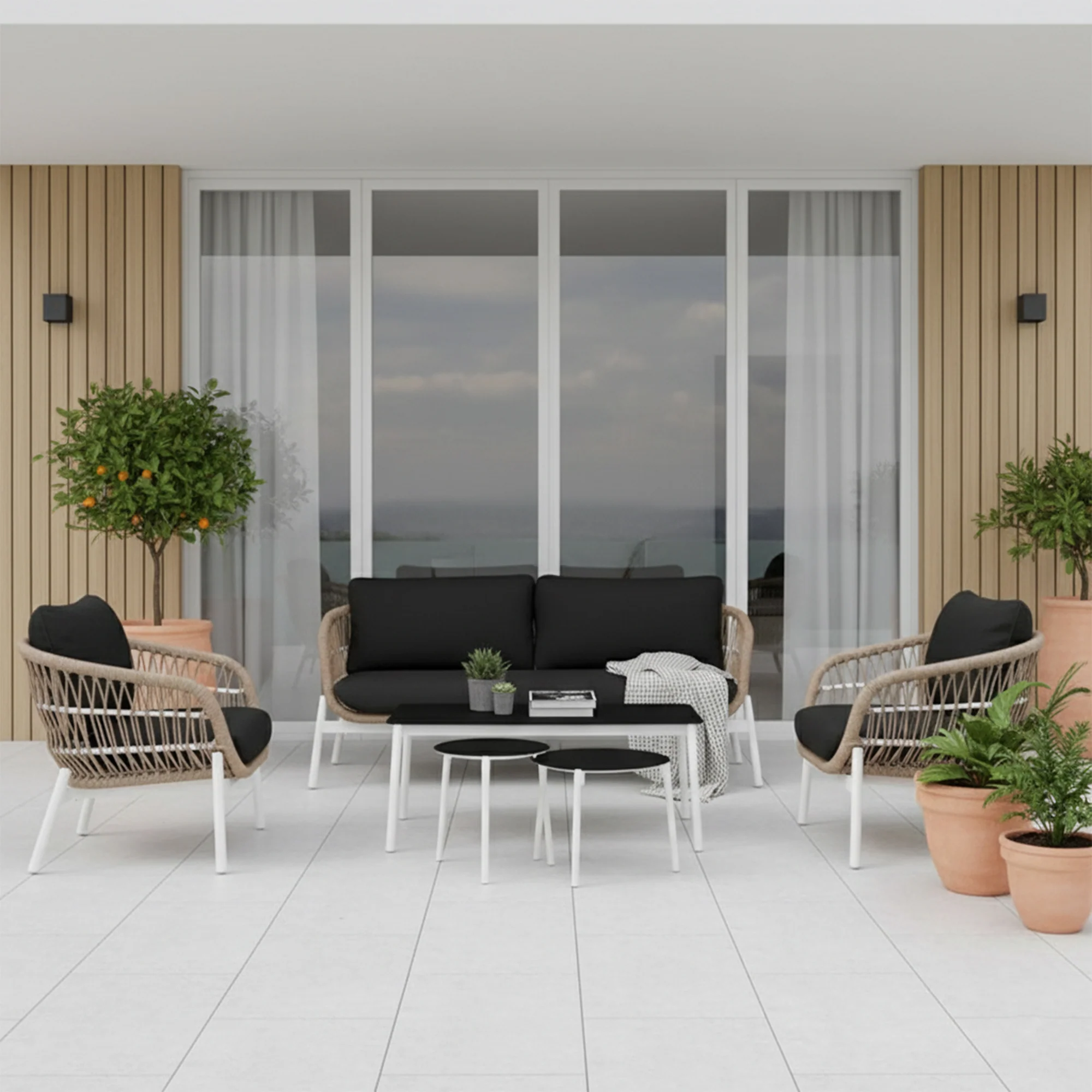 Seibi Outdoor Garden Balcony Sofa Set 2 Seater , 2 Single Seater 2 Center Table Set Braided and Rope - Image 5
