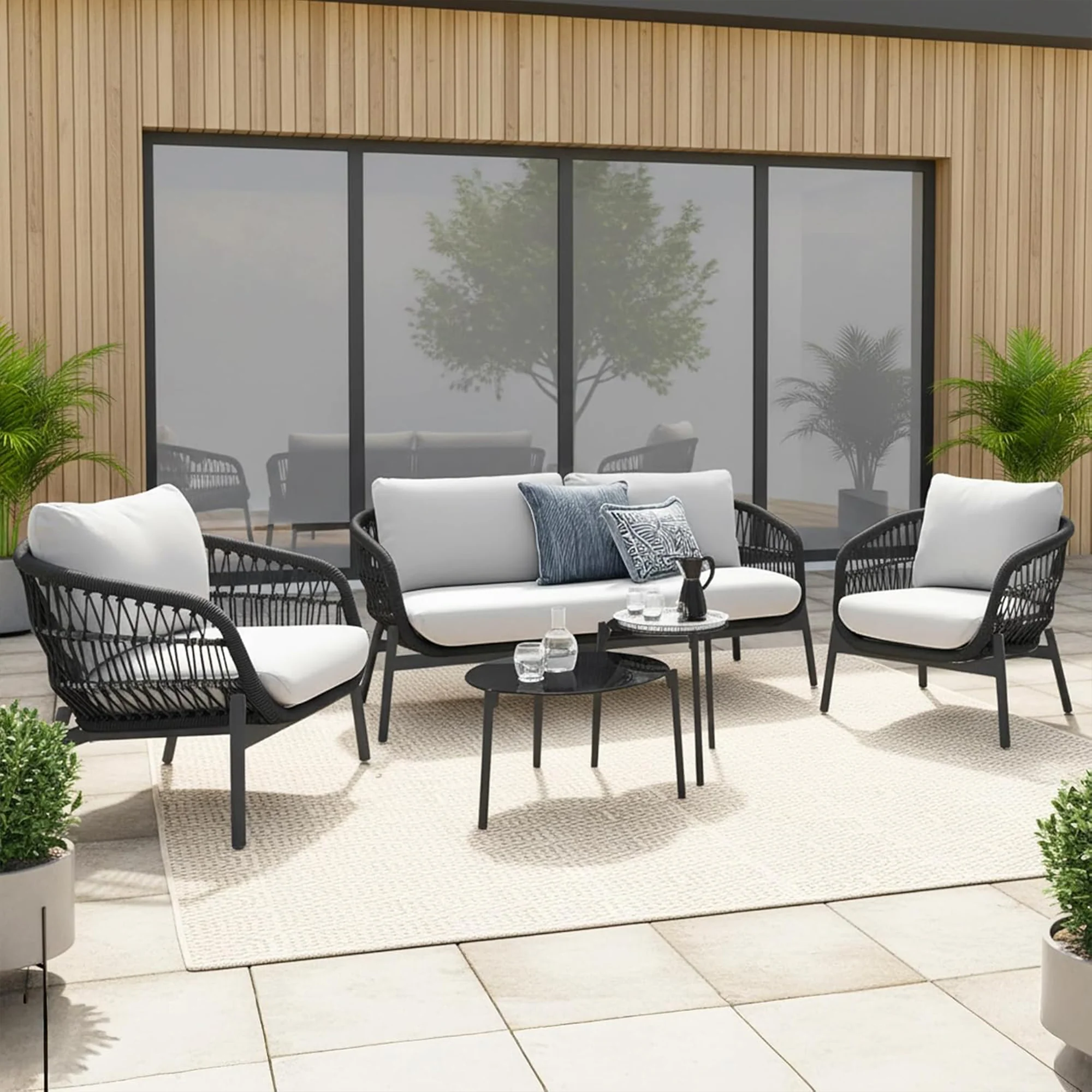Seibi Outdoor Garden Balcony Sofa Set 2 Seater , 2 Single Seater 2 Center Table Set Braided and Rope - Image 8