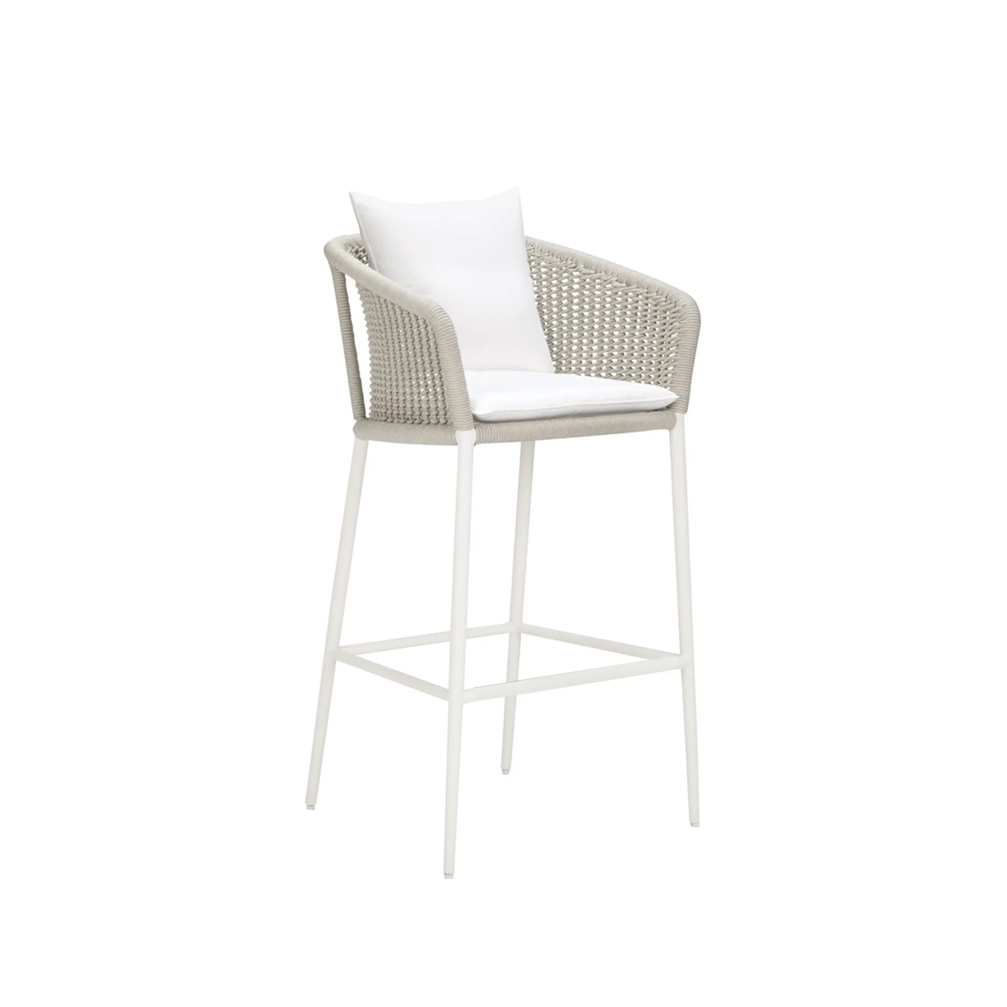 Sezgin Outdoor Patio Bar Chair 2 Chair For Balcony Braided & Rope (Ivory) - Image 4