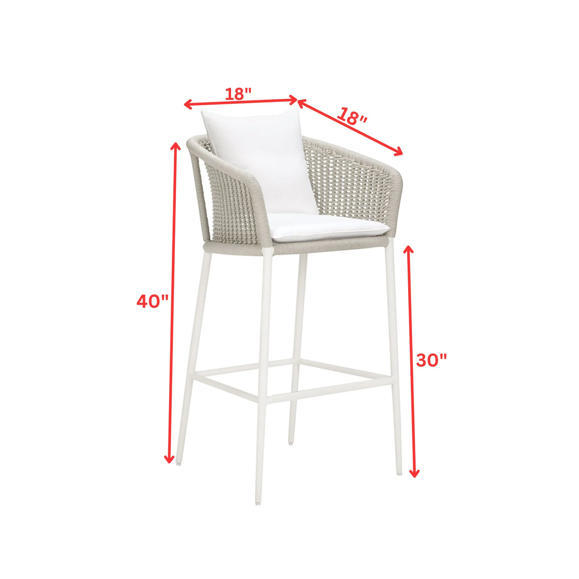 Sezgin Outdoor Patio Bar Chair 2 Chair For Balcony Braided & Rope (Ivory) - Image 8