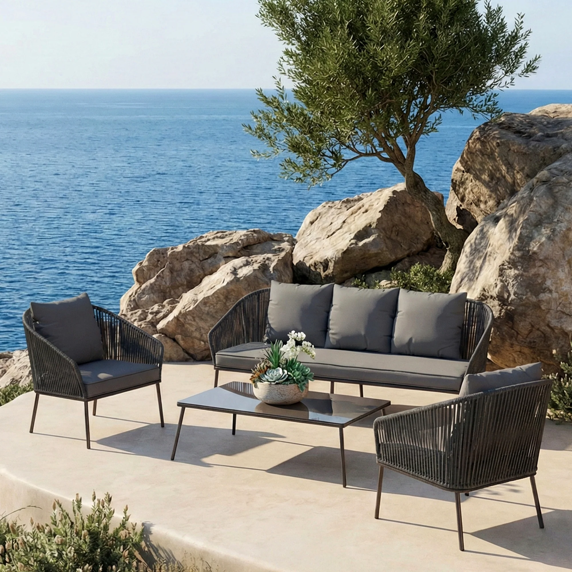 Shed Outdoor Sofa Set 3 Seater , 2 Single seater and 1 Center Table Set Braided & Rope - Image 3
