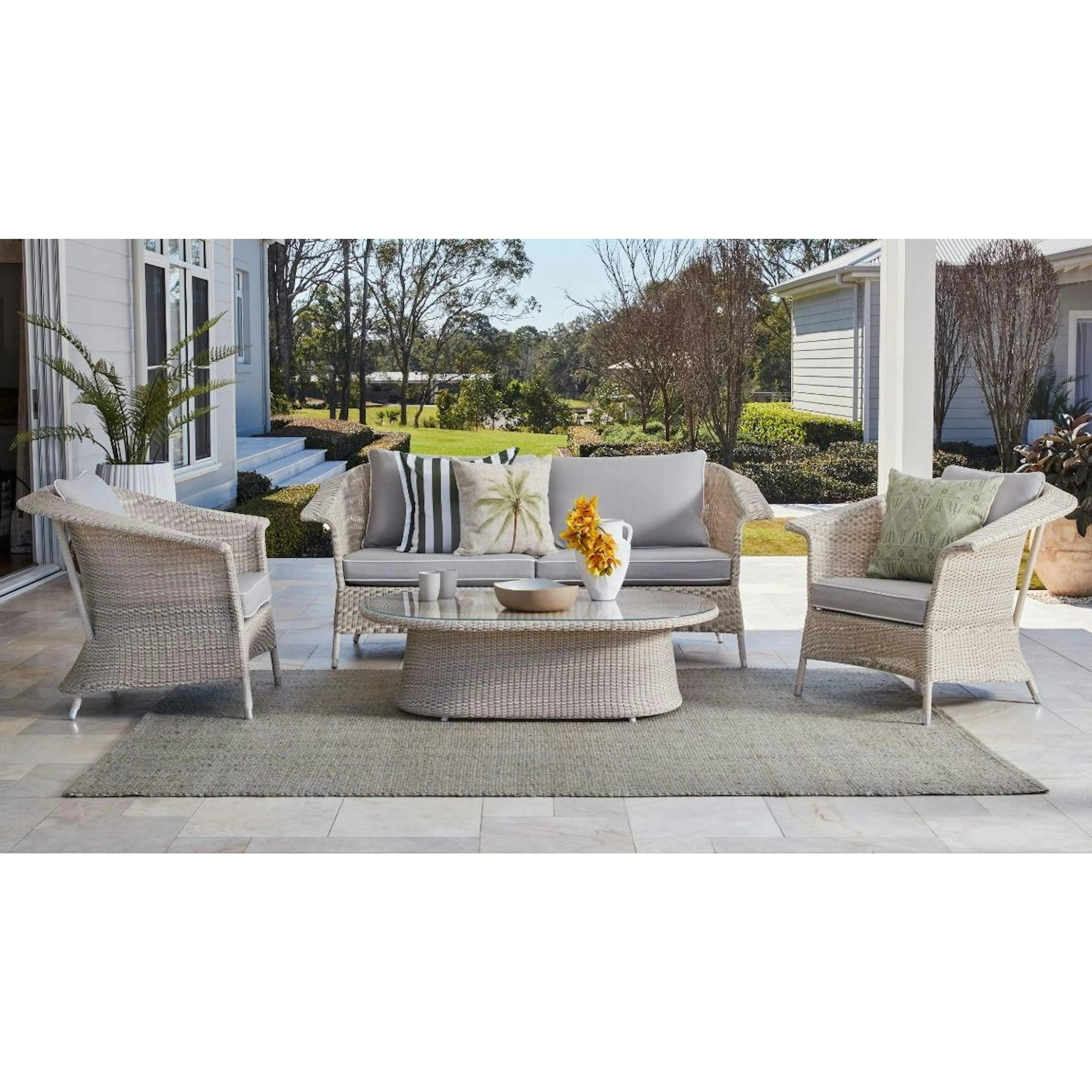 Sileo Outdoor Sofa Set 2 Seater , 2 Single seater and 1 Center Table Set (Beige) - Image 2