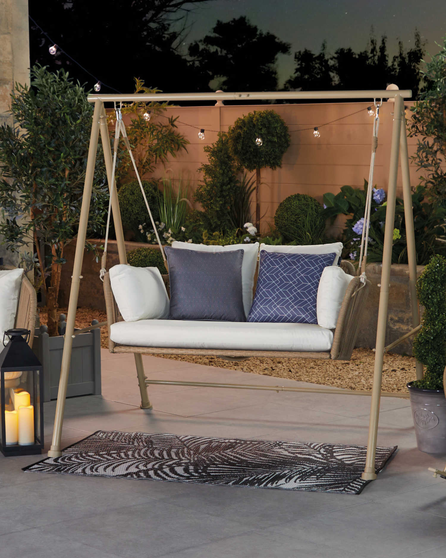 Sirena Double Seater Hanging Swing With Stand For Balcony , Garden Swing (White +Tan) - Image 2