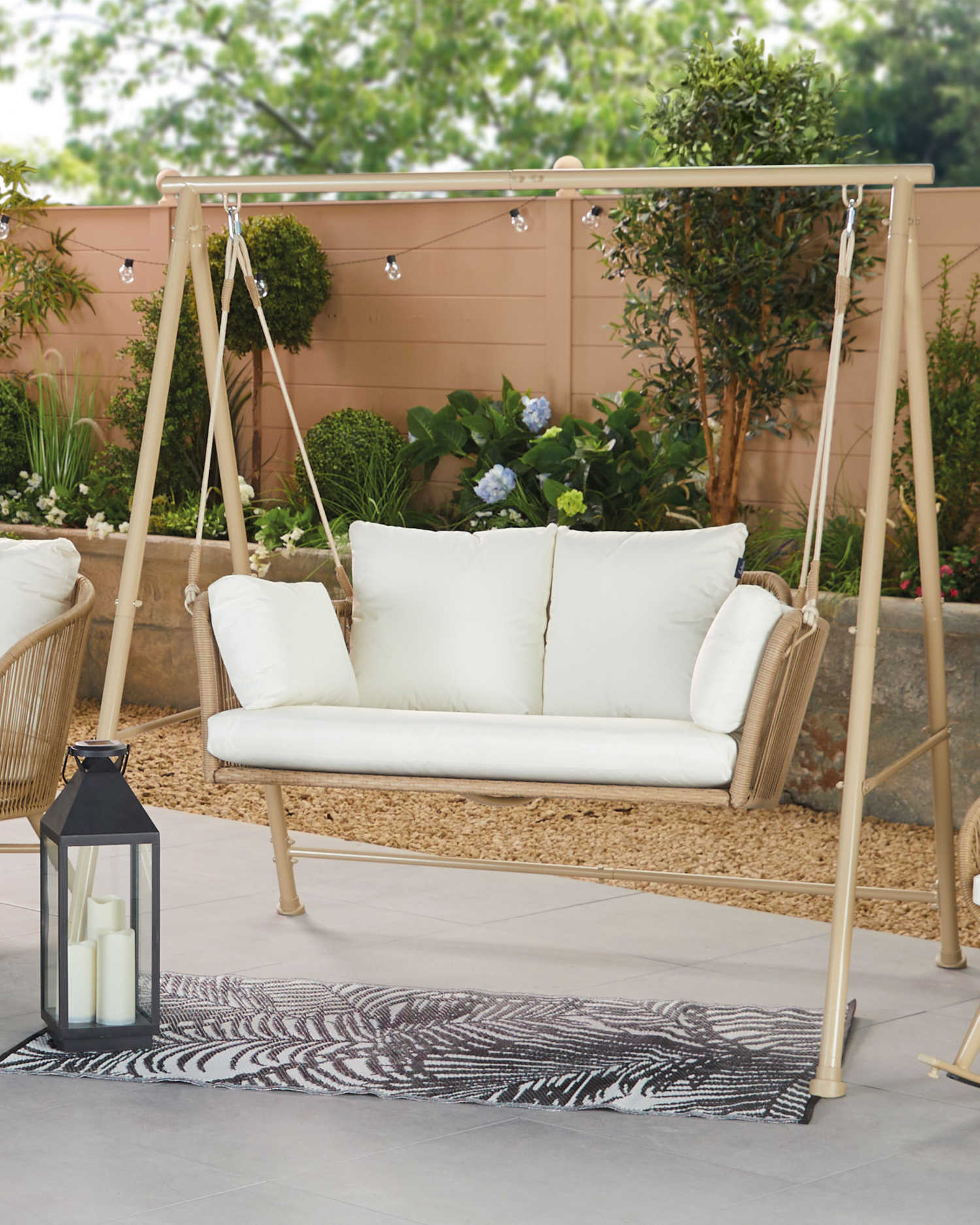 Sirena Double Seater Hanging Swing With Stand For Balcony , Garden Swing (White +Tan) - Image 3
