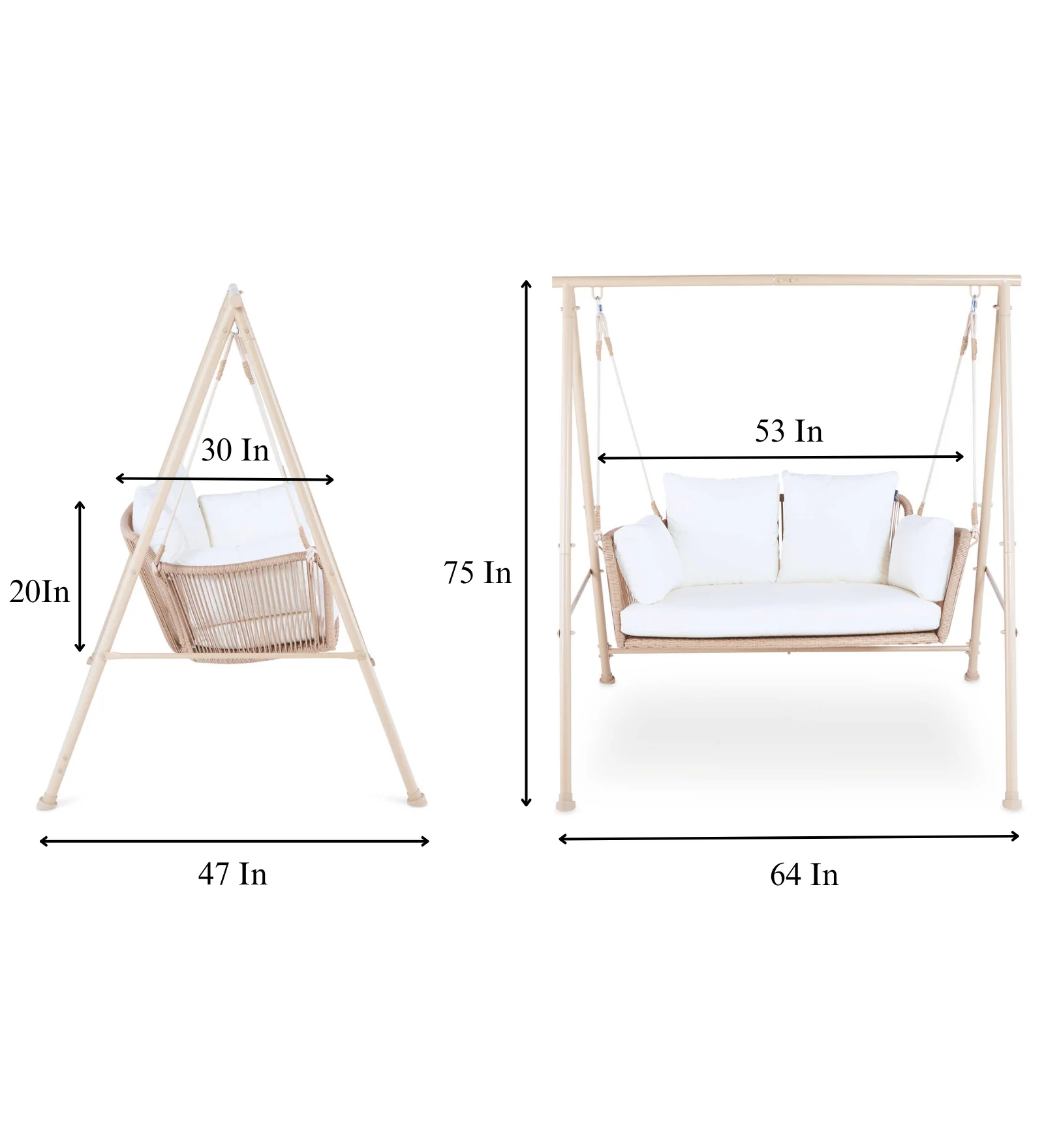 Sirena Double Seater Hanging Swing With Stand For Balcony , Garden Swing (White +Tan) - Image 7