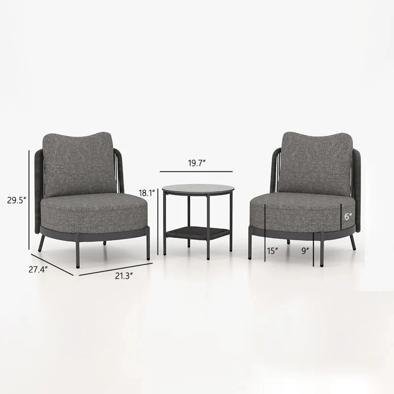 Sleak Outdoor Patio Seating Set 2 Chairs and 1 Table Set (Dark Grey) - Image 3