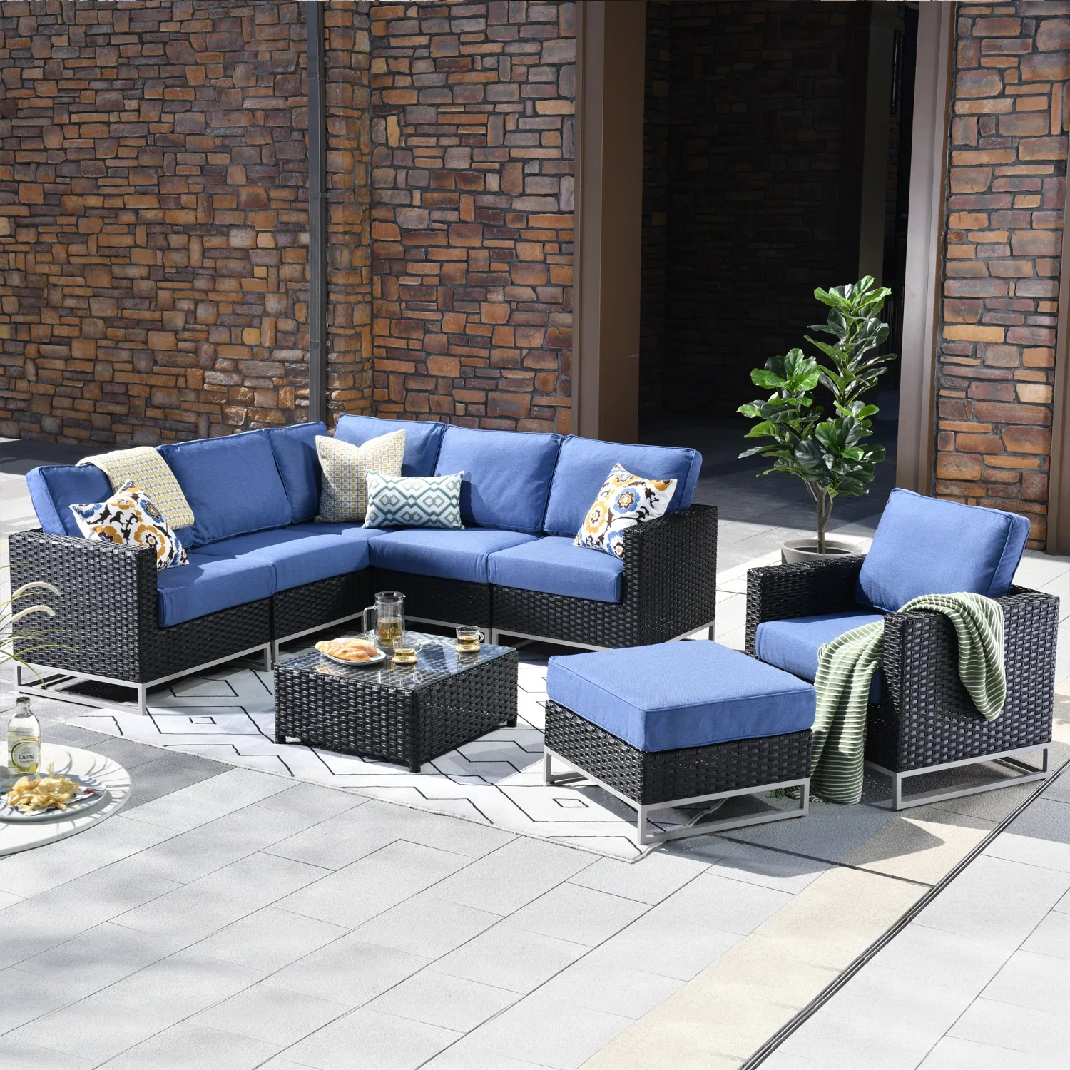 Slue Outdoor Sofa Set 5 Seater , Single seater With Ottoman and 1 Center Table Set (Black) - Image 8