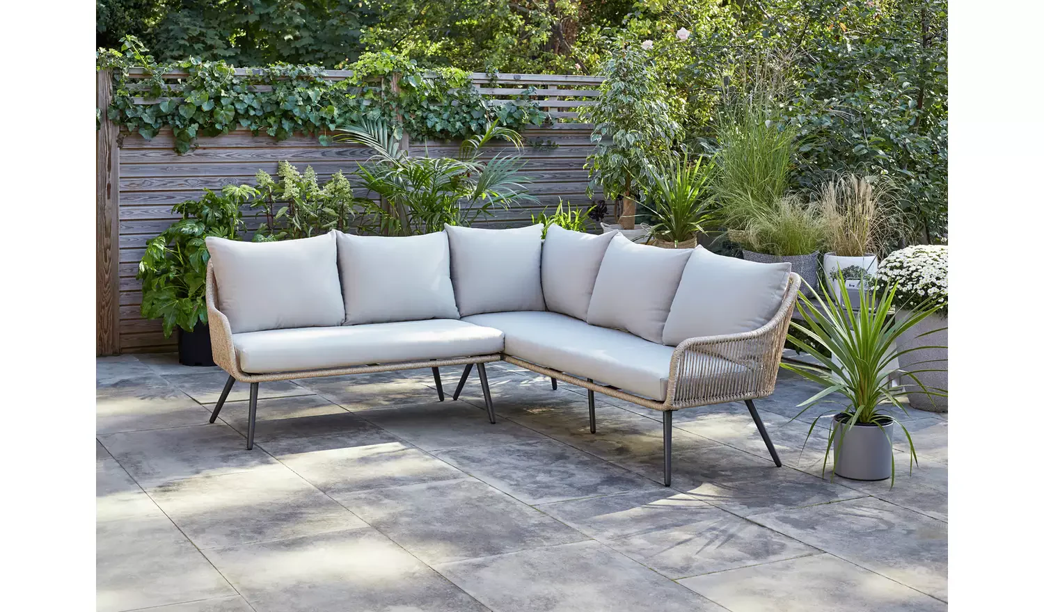 Stash Outdoor Garden Balcony Sofa Set 5 Seater and 1 Center Table With 2 Ottoman Set (Beige) - Image 6