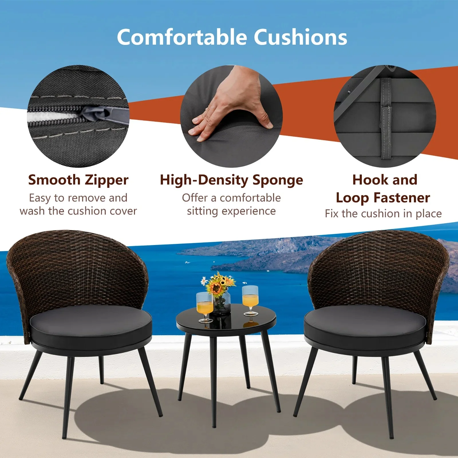 Stilt Outdoor Patio Seating Set 2 Chairs and 1 Table Set (Black + Brown) - Image 4