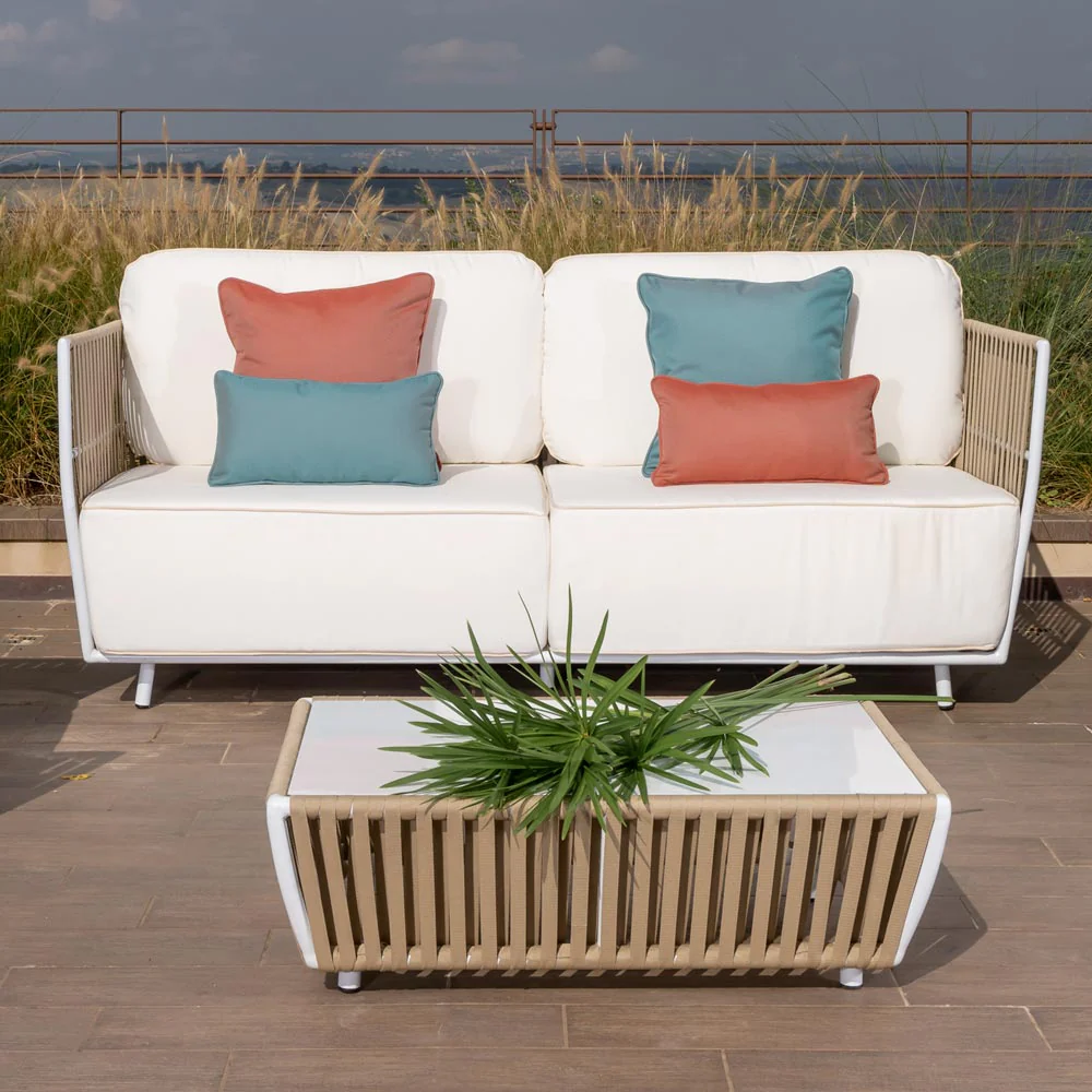 Swoop Outdoor Garden Balcony Sofa Set 2 Seater, 2 Single seater and 1 Table Set (Beige) - Image 2