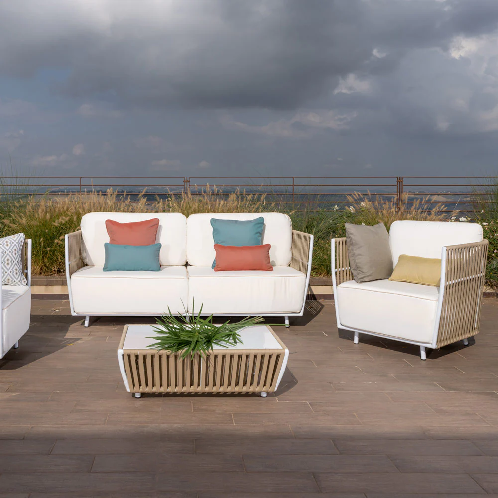 Swoop Outdoor Garden Balcony Sofa Set 2 Seater, 2 Single seater and 1 Table Set (Beige) - Image 4