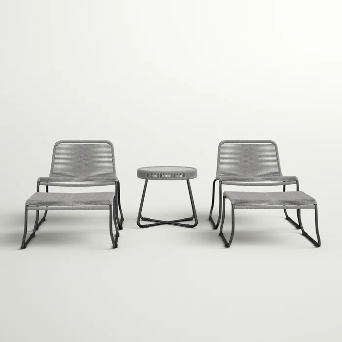 Teufel Outdoor Patio Seating Set 2 Chairs 2 Footrest and 1 Table Set Braided & Rope Grey - Image 3