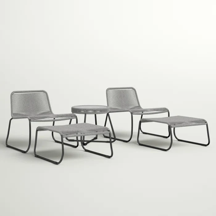 Teufel Outdoor Patio Seating Set 2 Chairs 2 Footrest and 1 Table Set Braided & Rope Grey - Image 4