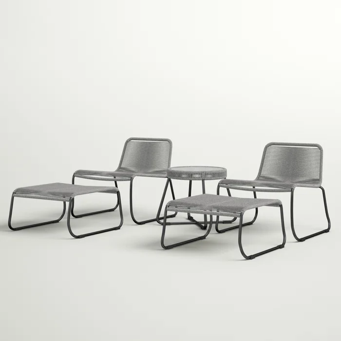 Teufel Outdoor Patio Seating Set 2 Chairs 2 Footrest and 1 Table Set Braided & Rope Grey - Image 5