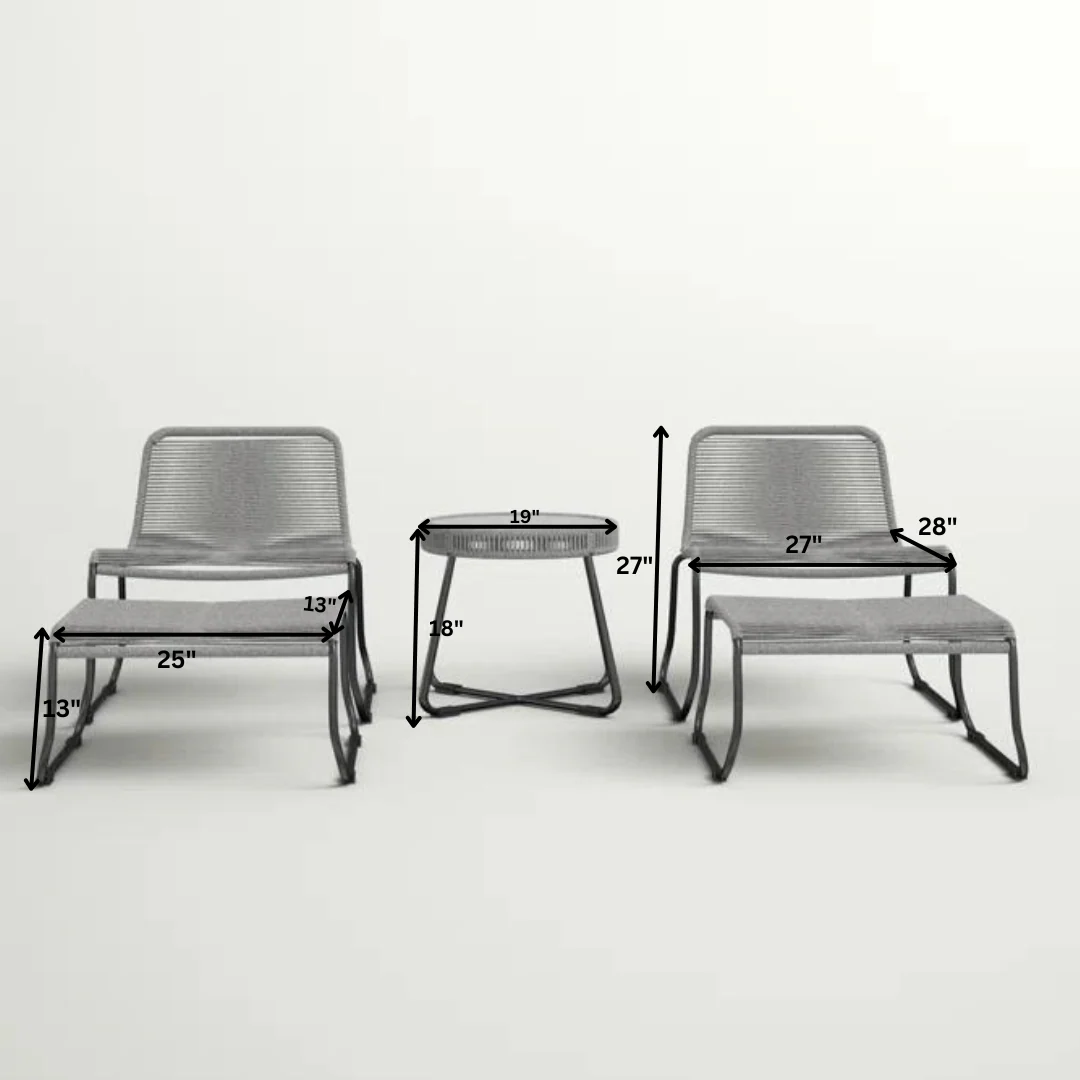 Teufel Outdoor Patio Seating Set 2 Chairs 2 Footrest and 1 Table Set Braided & Rope Grey - Image 6