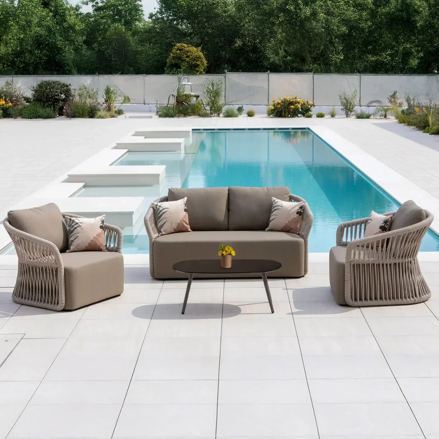 Thoma Outdoor Garden Balcony Sofa Set 2 Seater , 2 Single Seater 1 Center Table Set, Braid & Rope