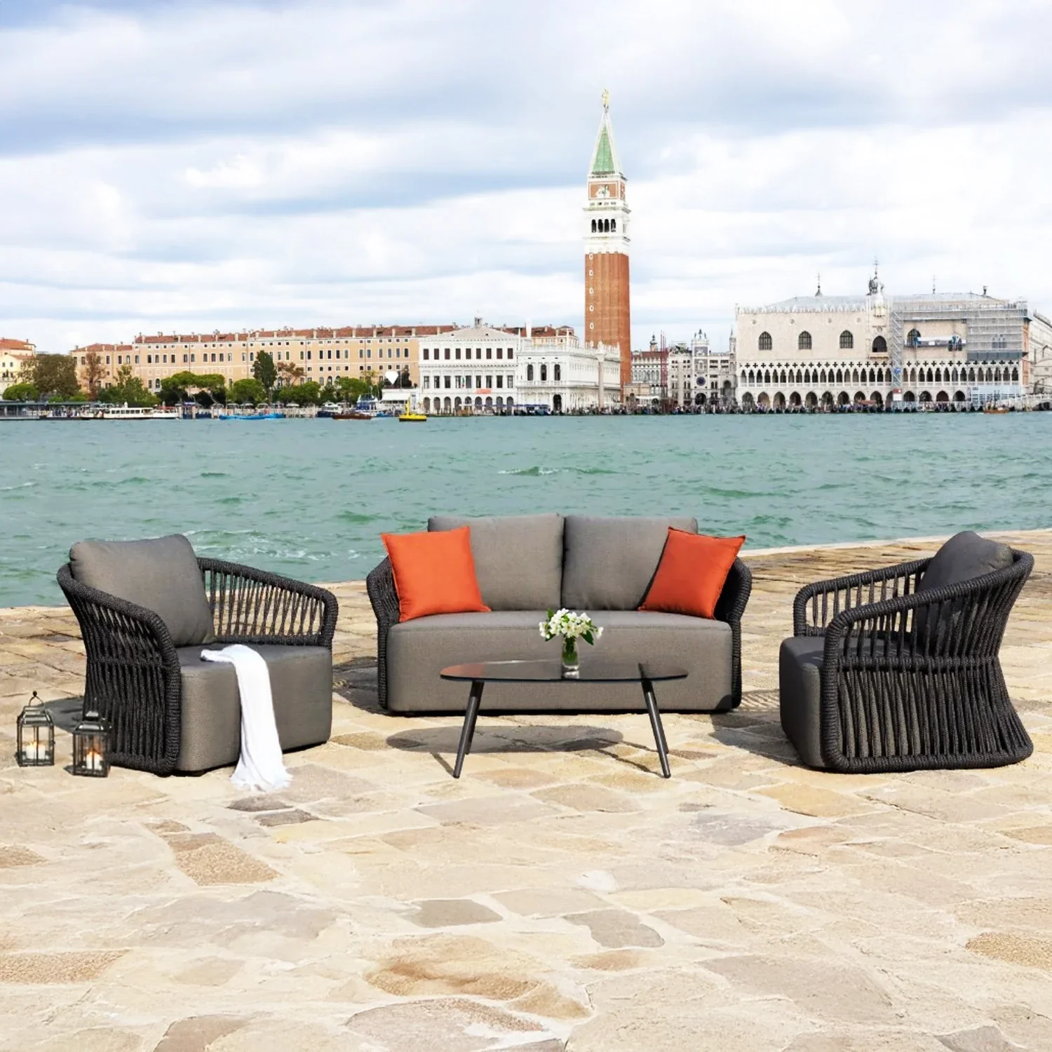 Thoma Outdoor Garden Balcony Sofa Set 2 Seater , 2 Single Seater 1 Center Table Set, Braid & Rope - Image 2