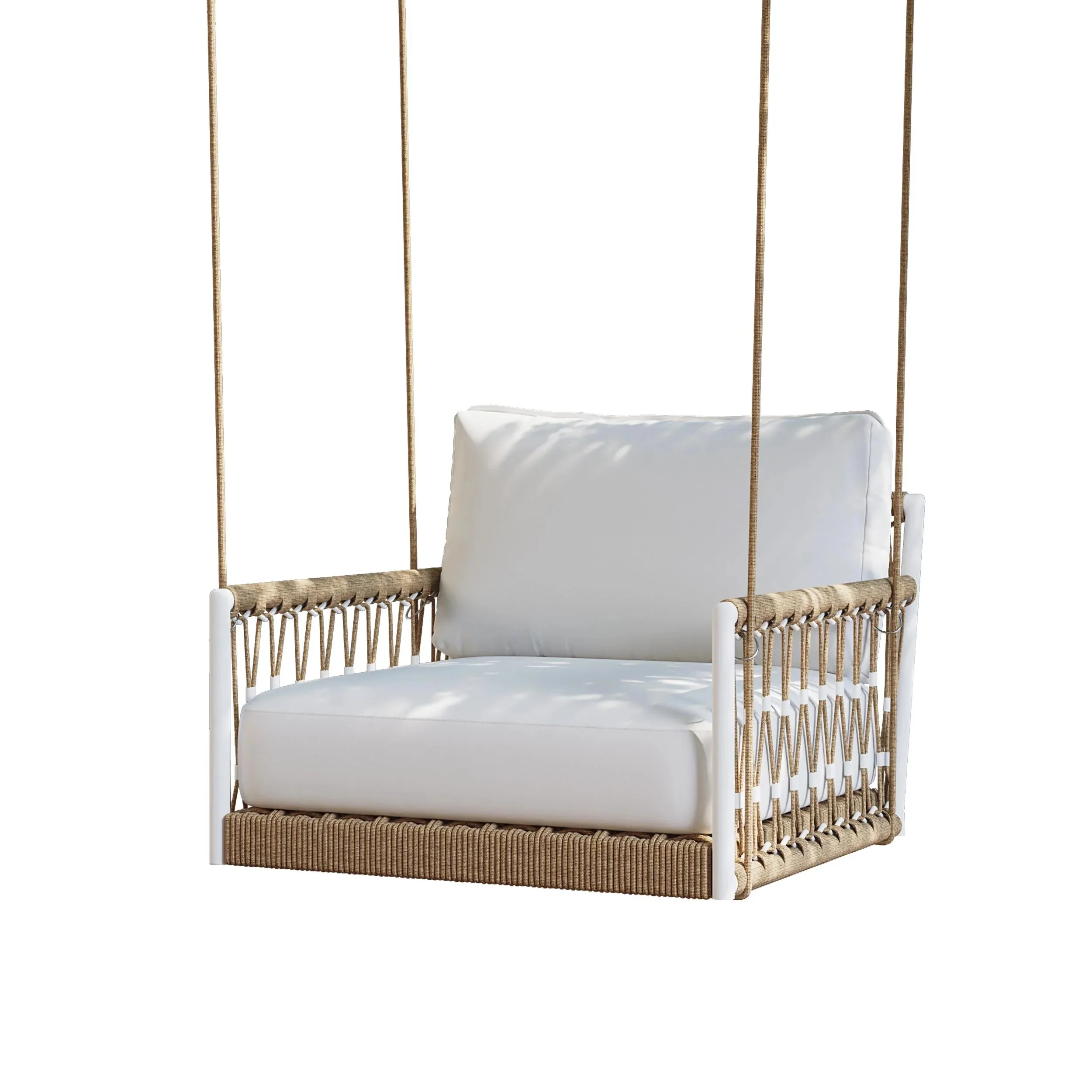 Ulek Single Seater Hanging Swing Without Stand For Balcony , Garden Swing (White + Tan) Braided & Rope - Image 3