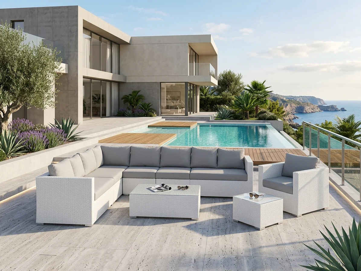 Ulva Outdoor Sofa Set 8 Seater , Single Seater and 2 Center Table Set (White) - Image 3