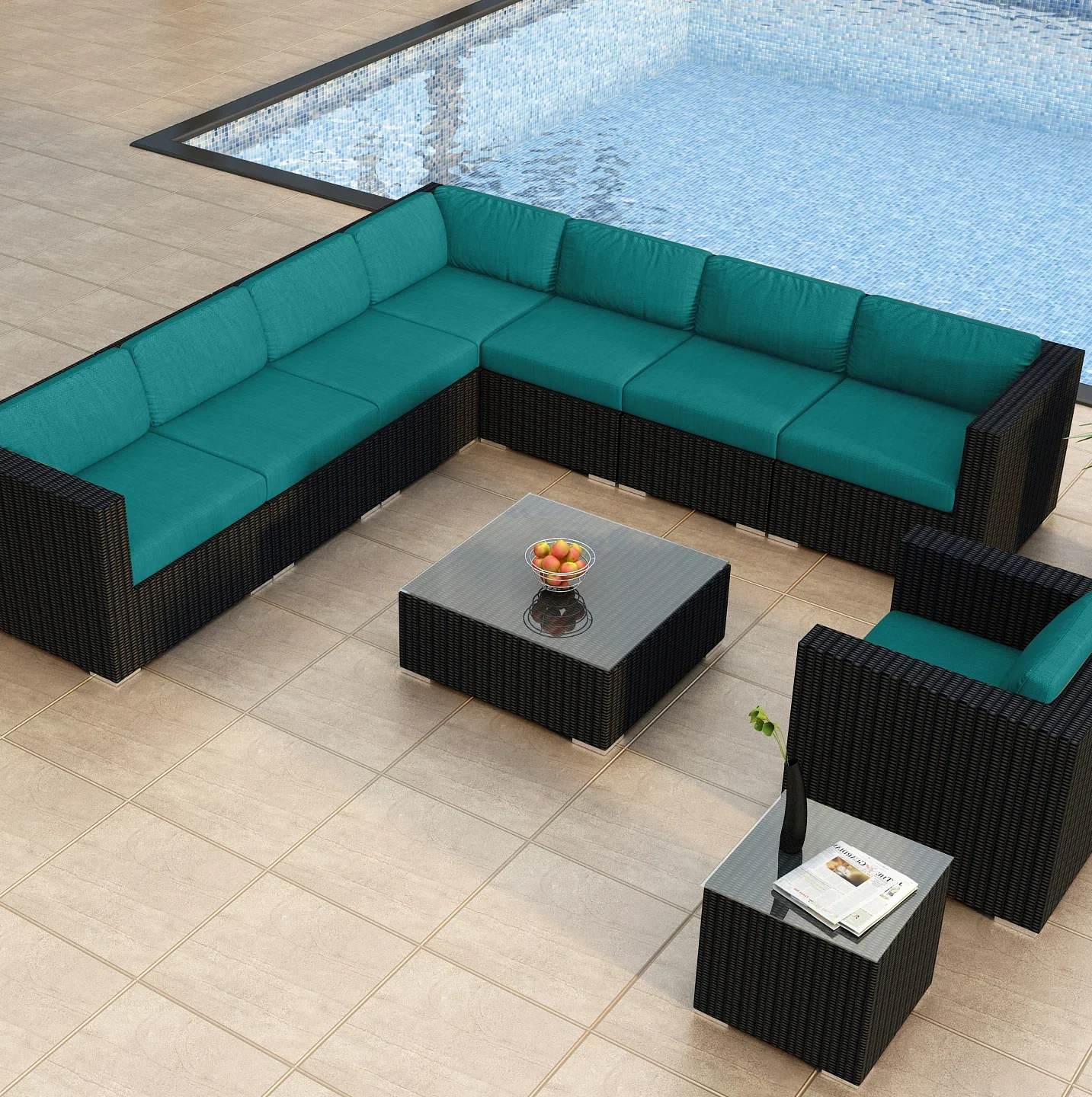 Arena Outdoor Sofa Set 7 Seater, Single seater and 1 Center Table With 1 Side Table Set (Black) - Image 13