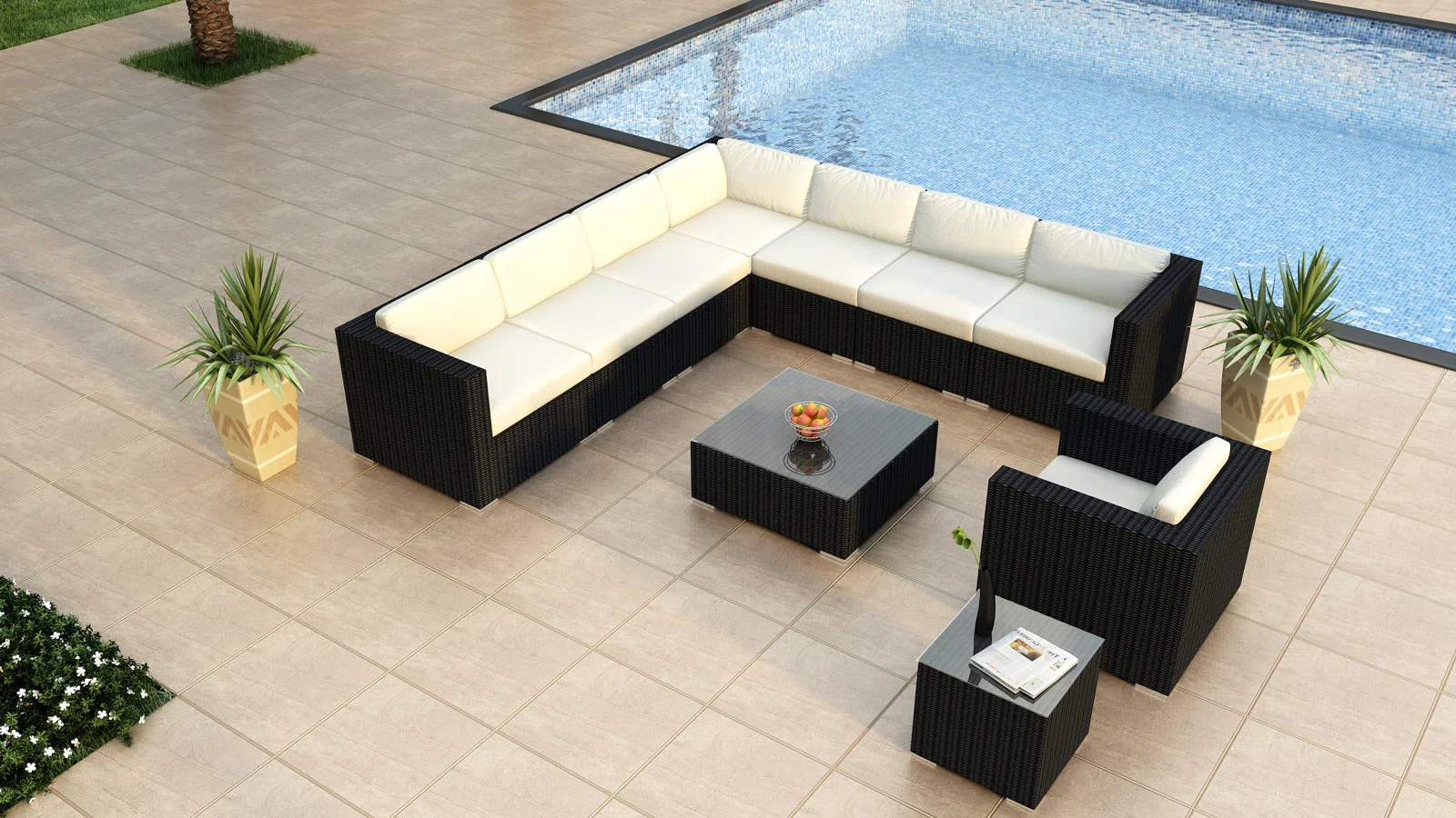 Arena Outdoor Sofa Set 7 Seater, Single seater and 1 Center Table With 1 Side Table Set (Black) - Image 18