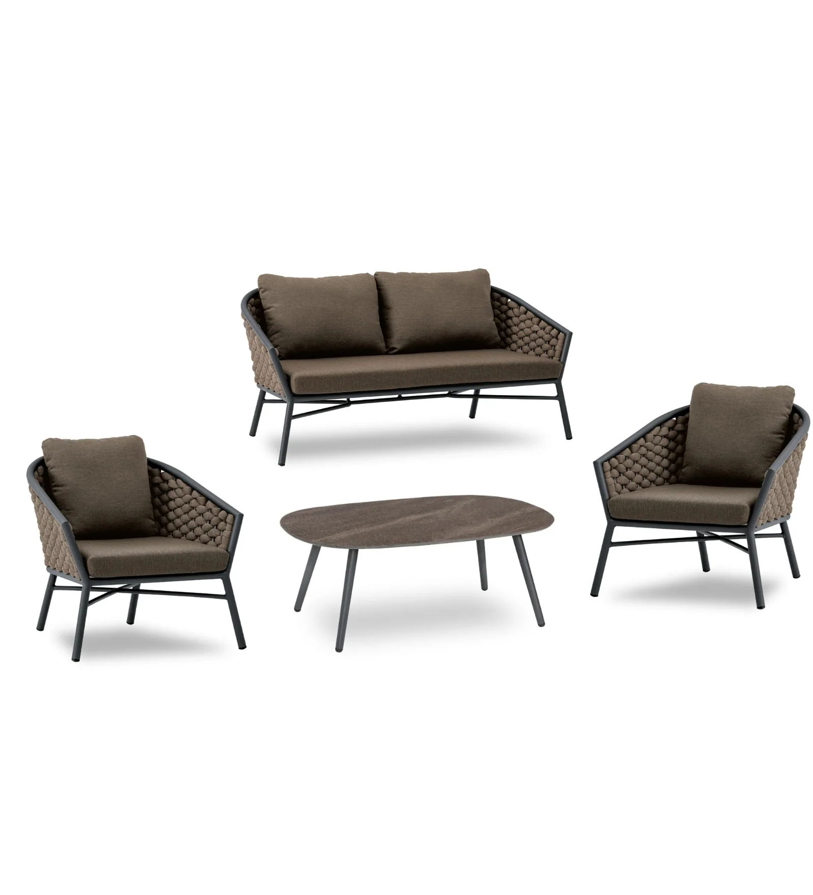 Venezia Outdoor Sofa Set 2 Seater, 2 Single seater and 1 Center Table Braided & Rope - Image 2