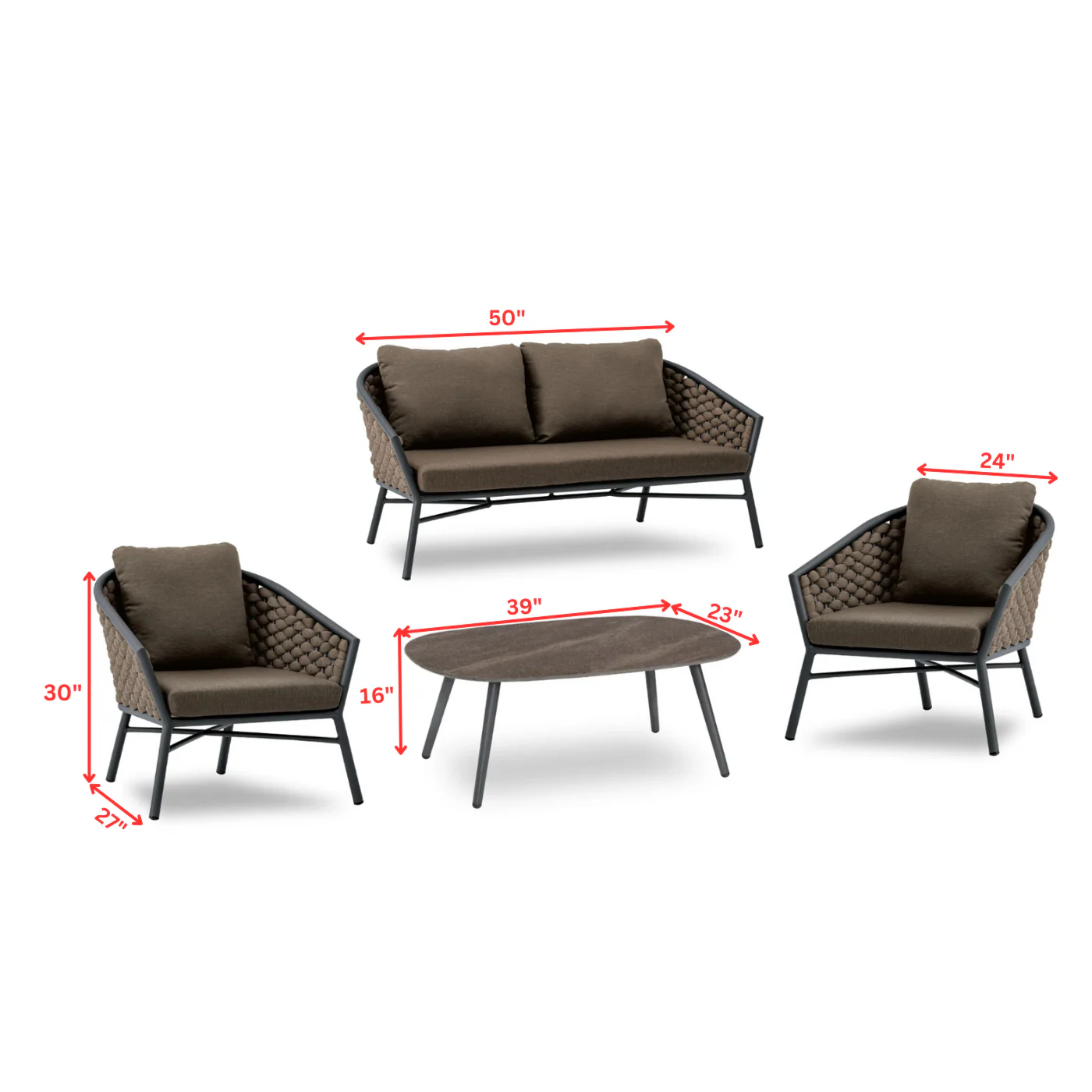 Venezia Outdoor Sofa Set 2 Seater, 2 Single seater and 1 Center Table Braided & Rope - Image 6