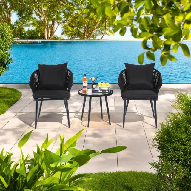 Veras Outdoor Patio Seating Set 2 Chairs and 1 Table Set Braided & Rope - Image 2