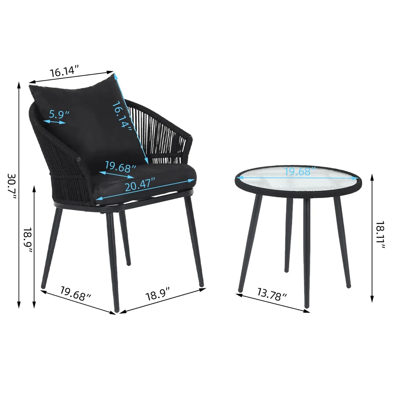 Veras Outdoor Patio Seating Set 2 Chairs and 1 Table Set Braided & Rope - Image 3