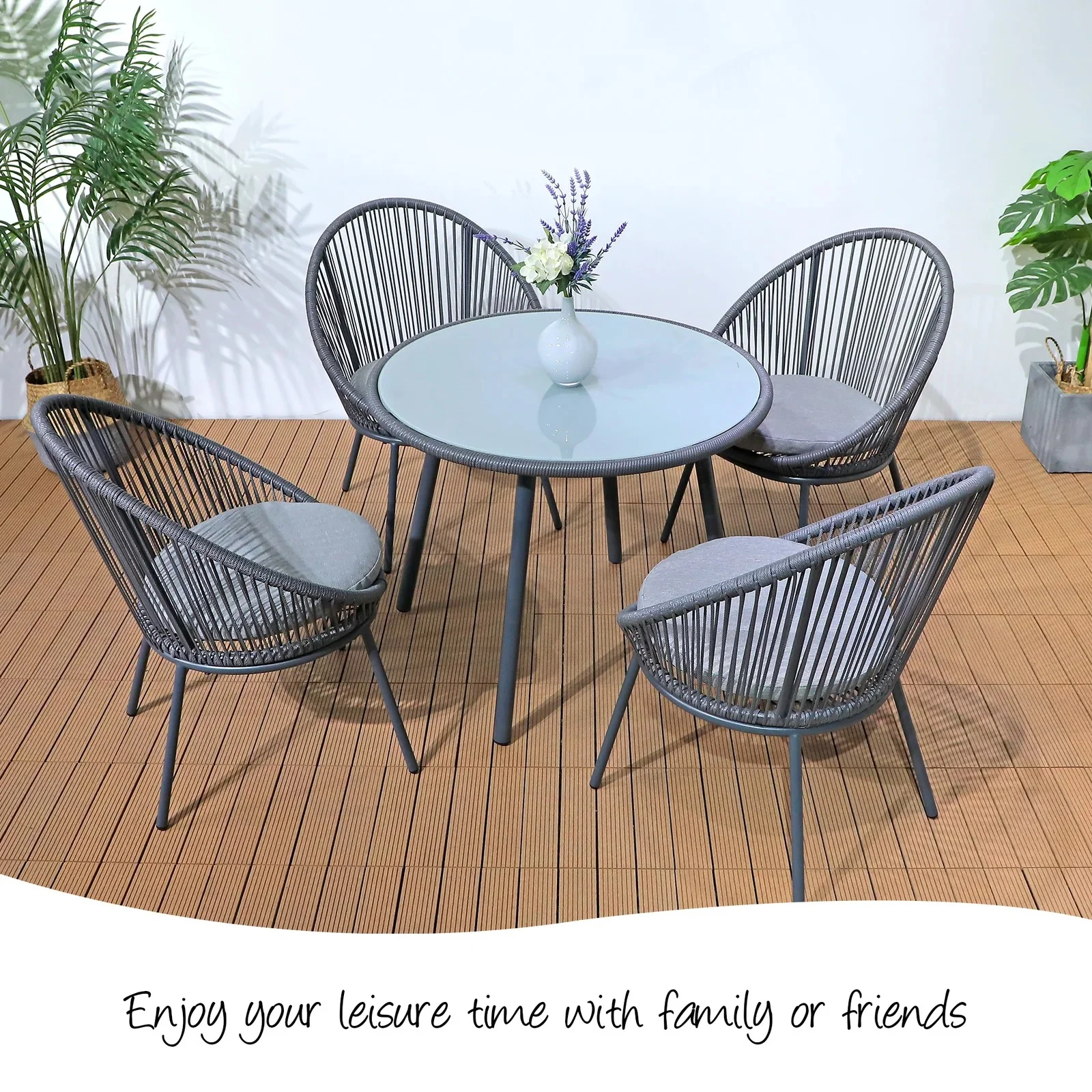 Votion Outdoor Patio Seating Set 4 Chairs and 1 Table Set - Image 6