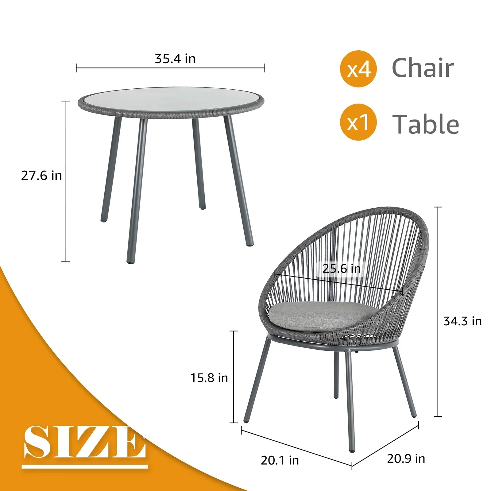 Votion Outdoor Patio Seating Set 4 Chairs and 1 Table Set - Image 8