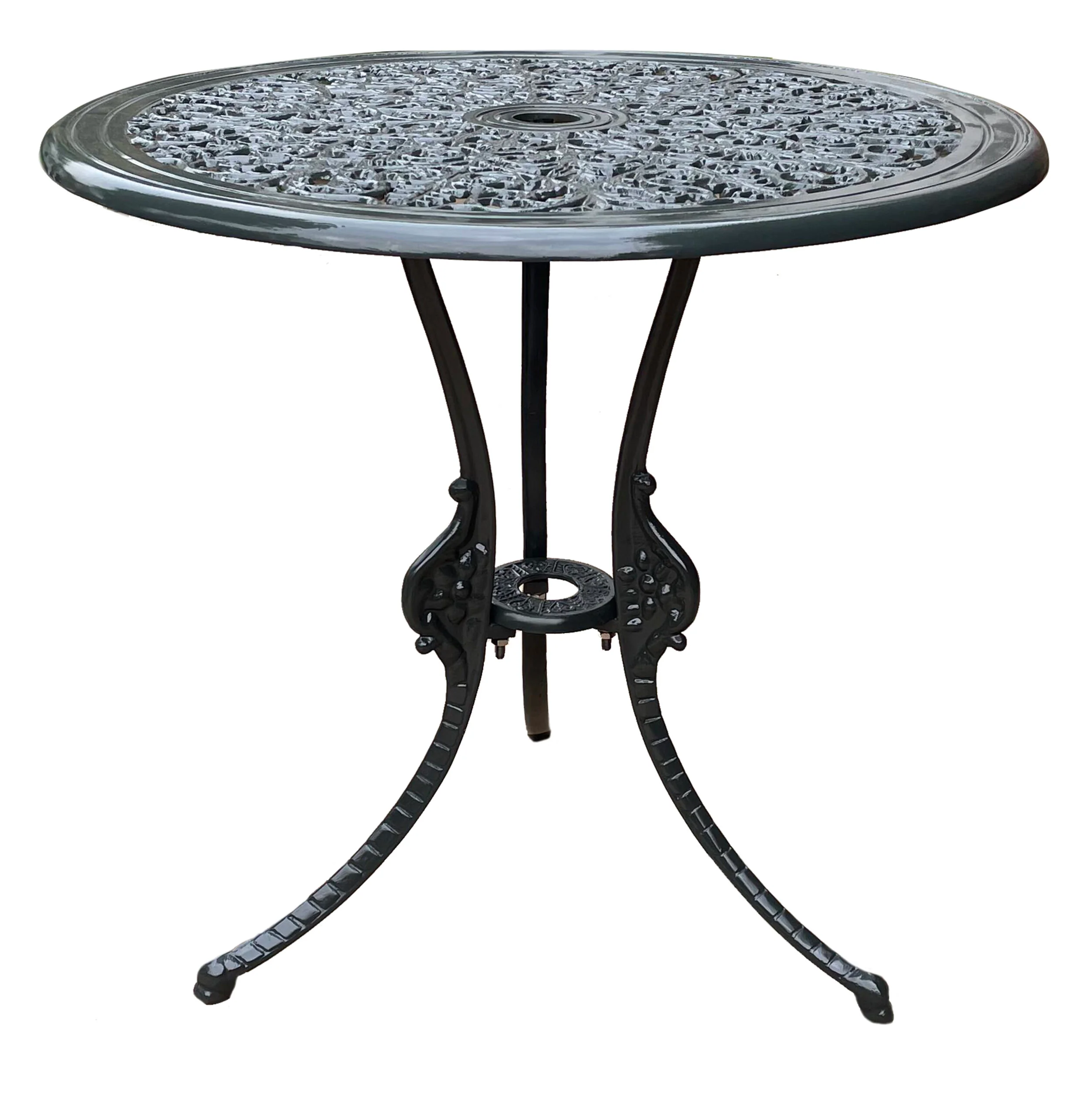 Ziska Cast Aluminium Garden Patio Seating 2 Chair and 1 Table Set (Black) - Image 4