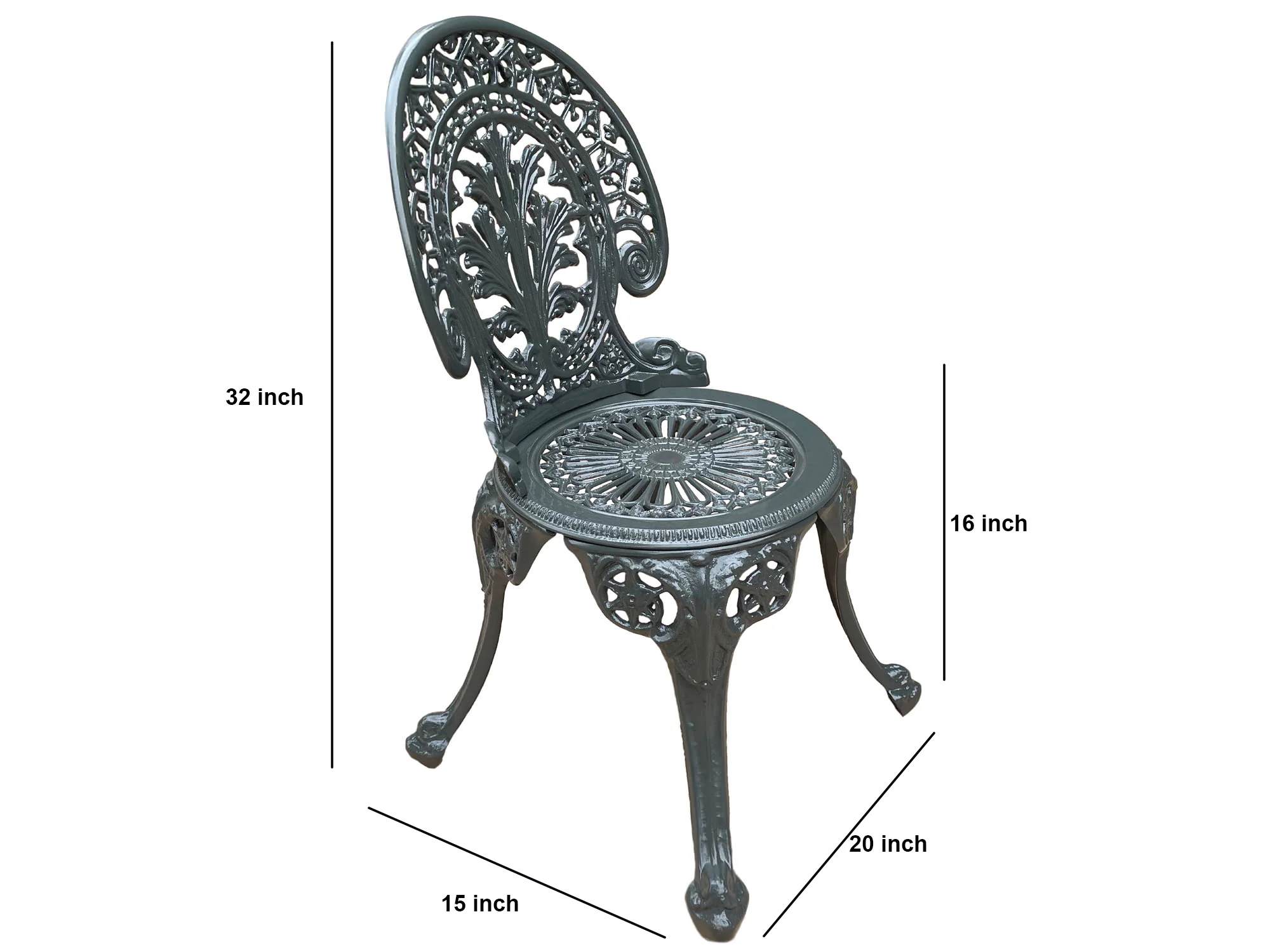 Ziska Cast Aluminium Garden Patio Seating 2 Chair and 1 Table Set (Black) - Image 5
