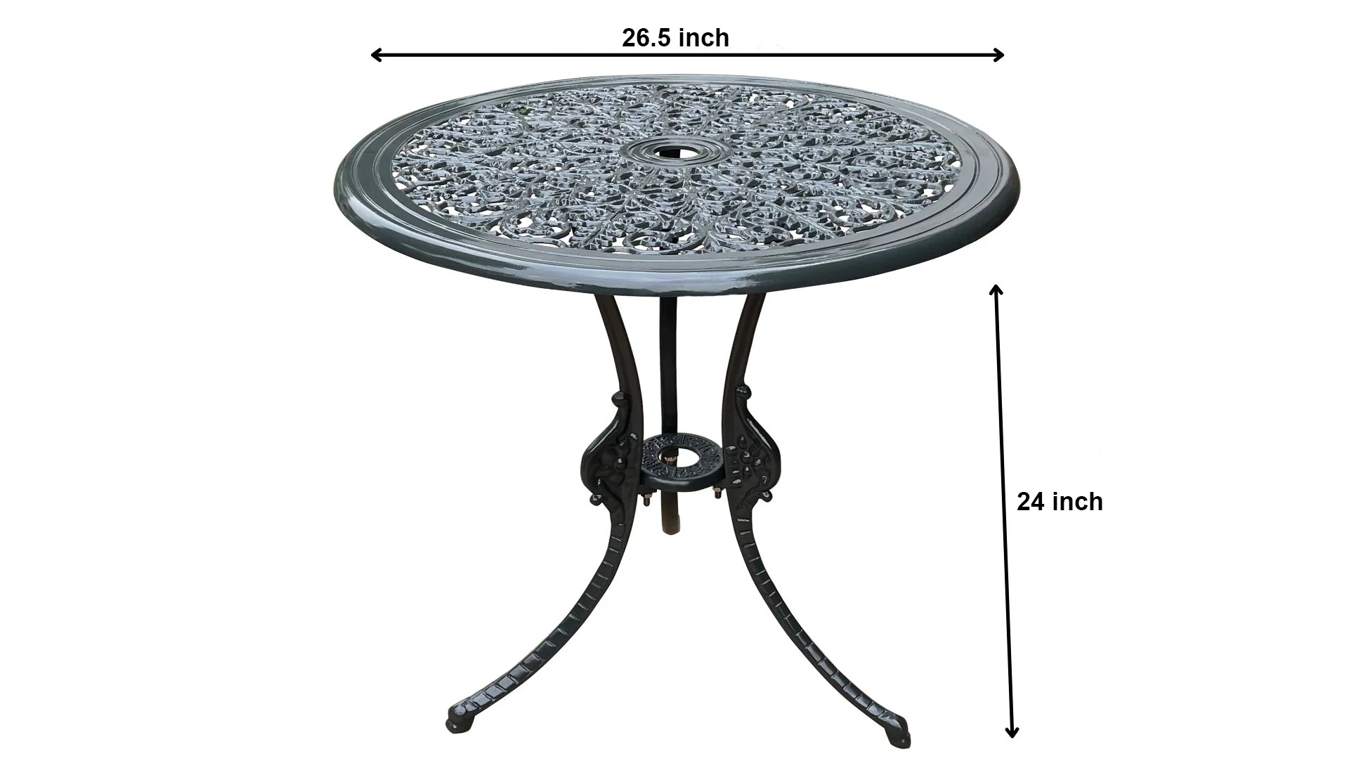 Ziska Cast Aluminium Garden Patio Seating 2 Chair and 1 Table Set (Black) - Image 6
