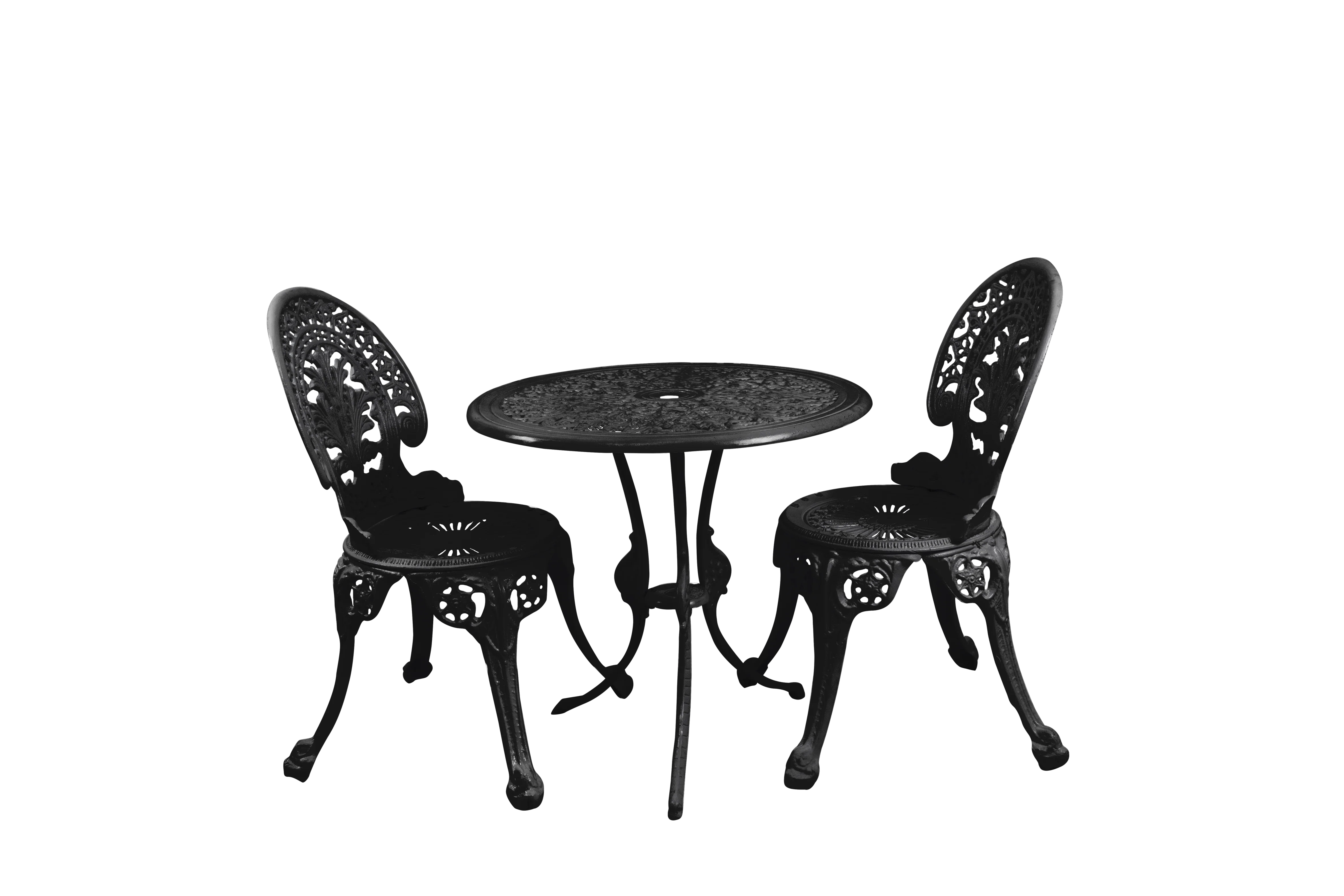 Ziska Cast Aluminium Garden Patio Seating 2 Chair and 1 Table Set (Black) - Image 7